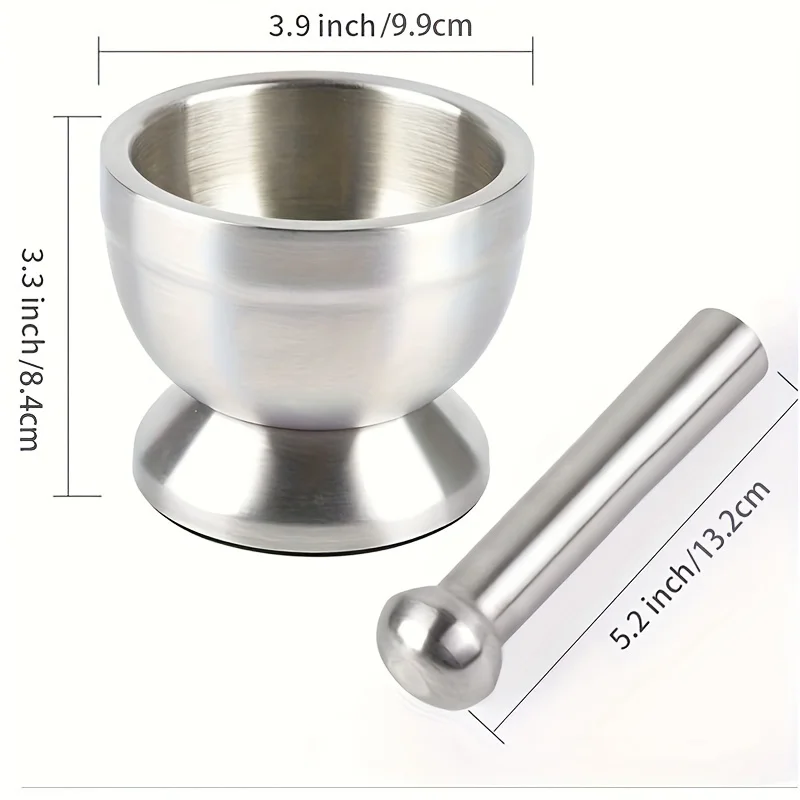 Ensemble mortier et pilon en acier inoxydable 18/8 (304), mortier et pilon avec base antidérapant... – Image 2