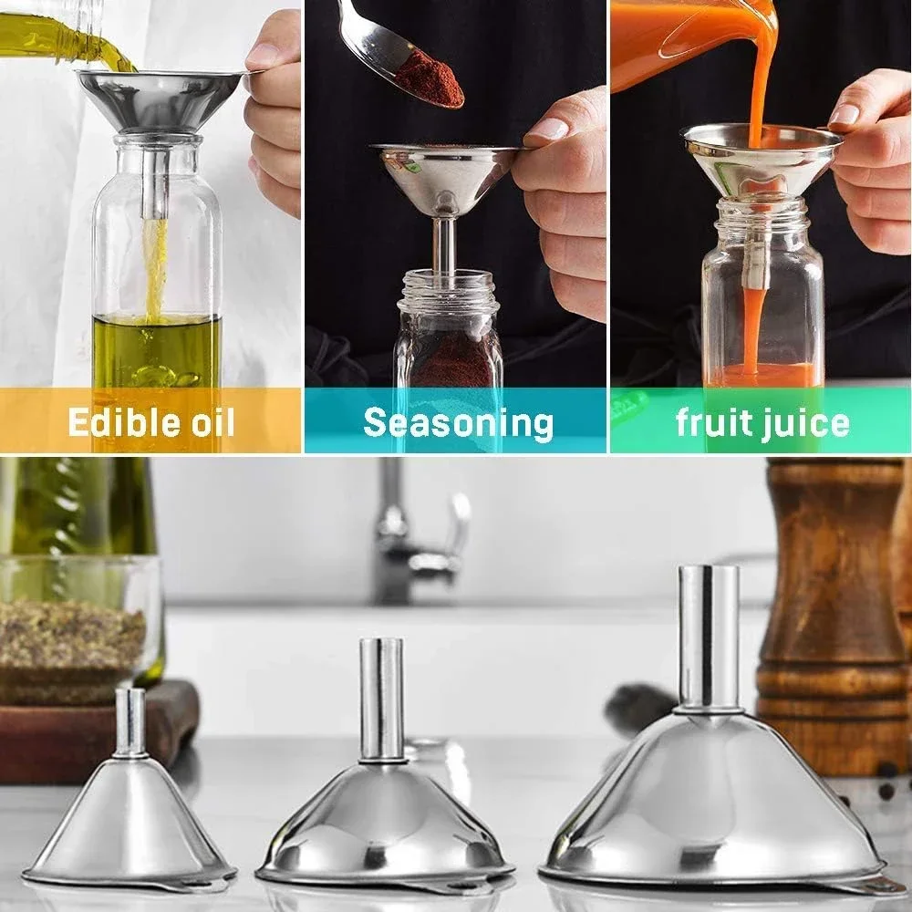 Ensemble d'entonnoirs de cuisine en acier inoxydable, 3/5 pièces, entonnoirs métalliques de quali... – Image 3