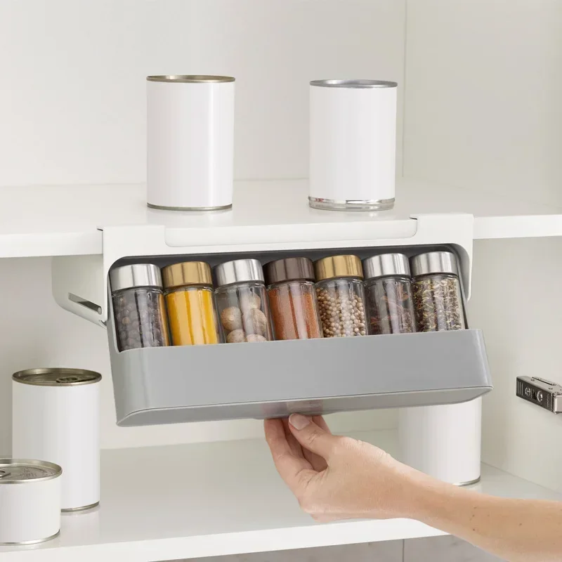 Support de rangement de bouteilles d'assaisonnement de cuisine, étagère à épices auto-adhésive mu... – Image 2