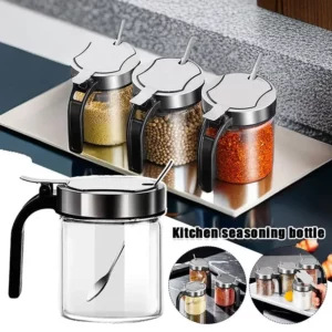 LIJIAO – pot d'assaisonnement en verre pour épices, avec cuillère, sucrier, distributeur de sel,...