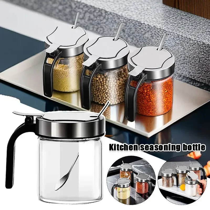 LIJIAO – pot d'assaisonnement en verre pour épices, avec cuillère, sucrier, distributeur de sel,...