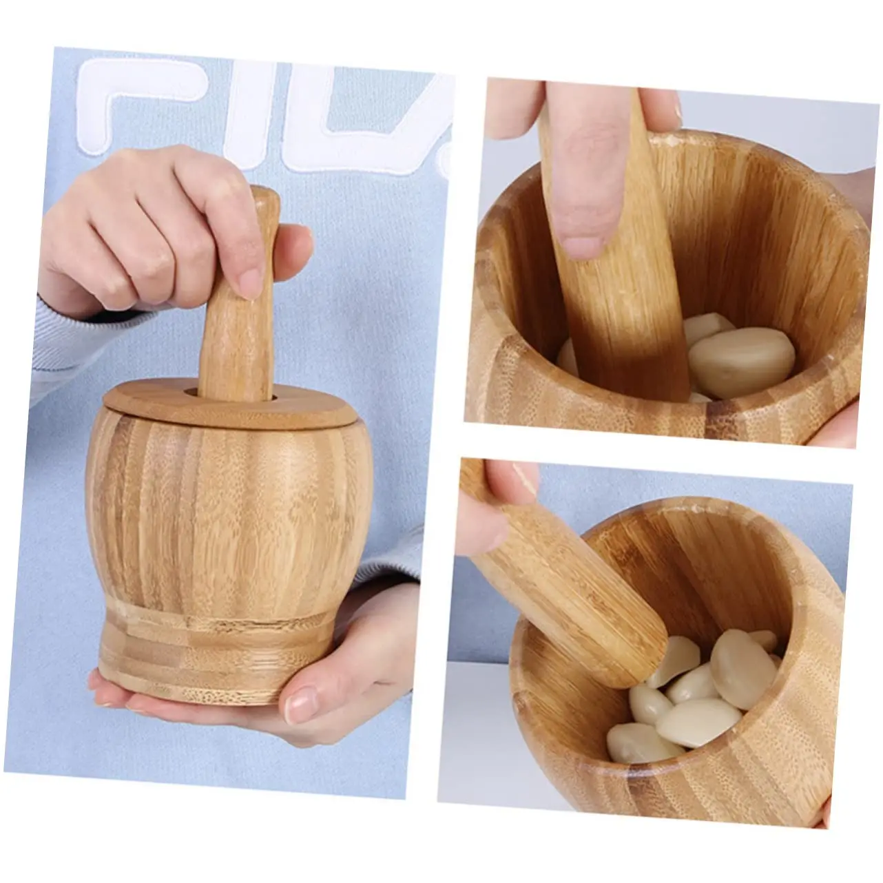 Ensemble de mortier et de pilon en bois, broyeur d'épices, de poivre, d'ail, d'herbes, d'épices,... – Image 3