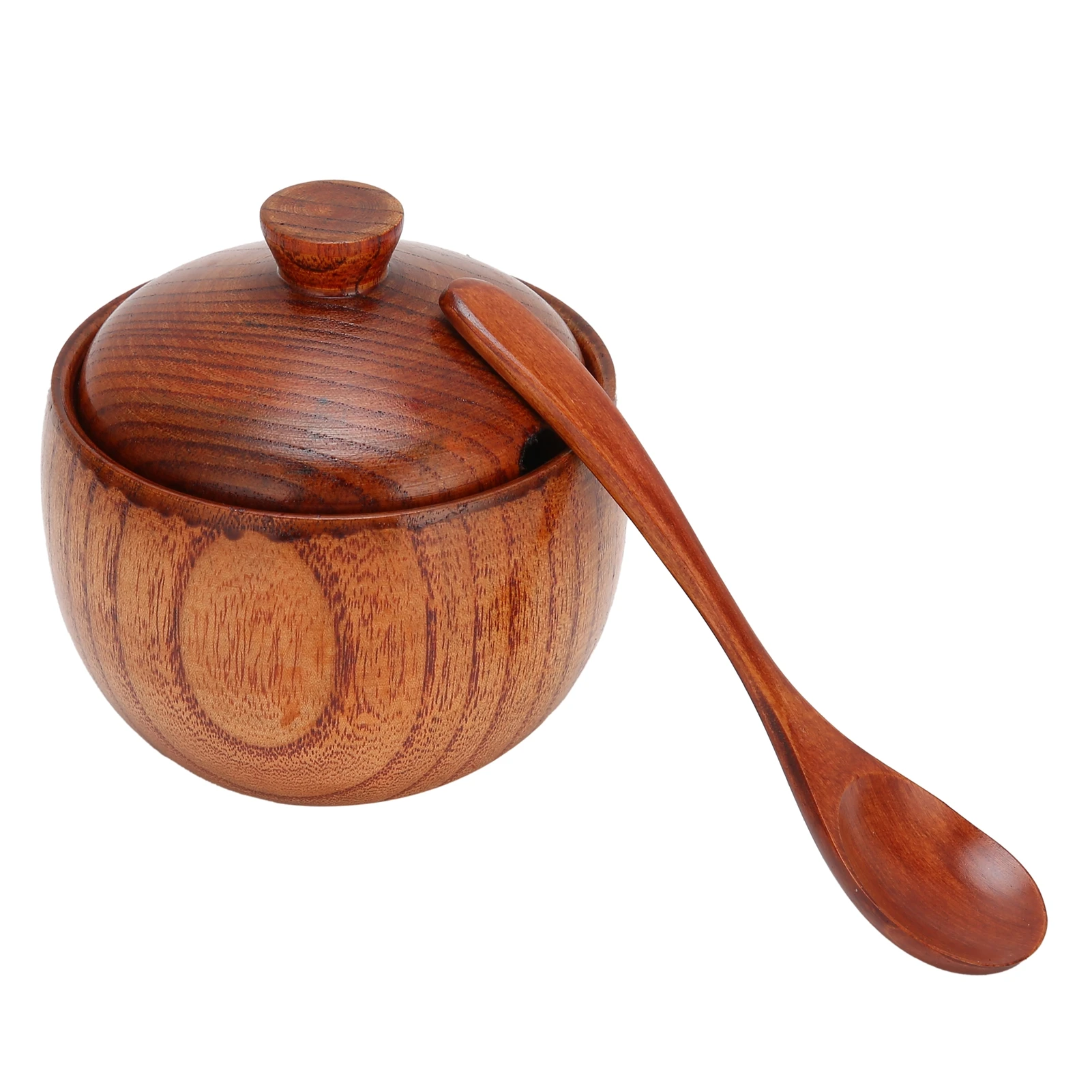 Pot à épices en bois Sucrier, Salière Belle Boîte d'assaisonnement avec cuillère et couvercle, Ou... – Image 3