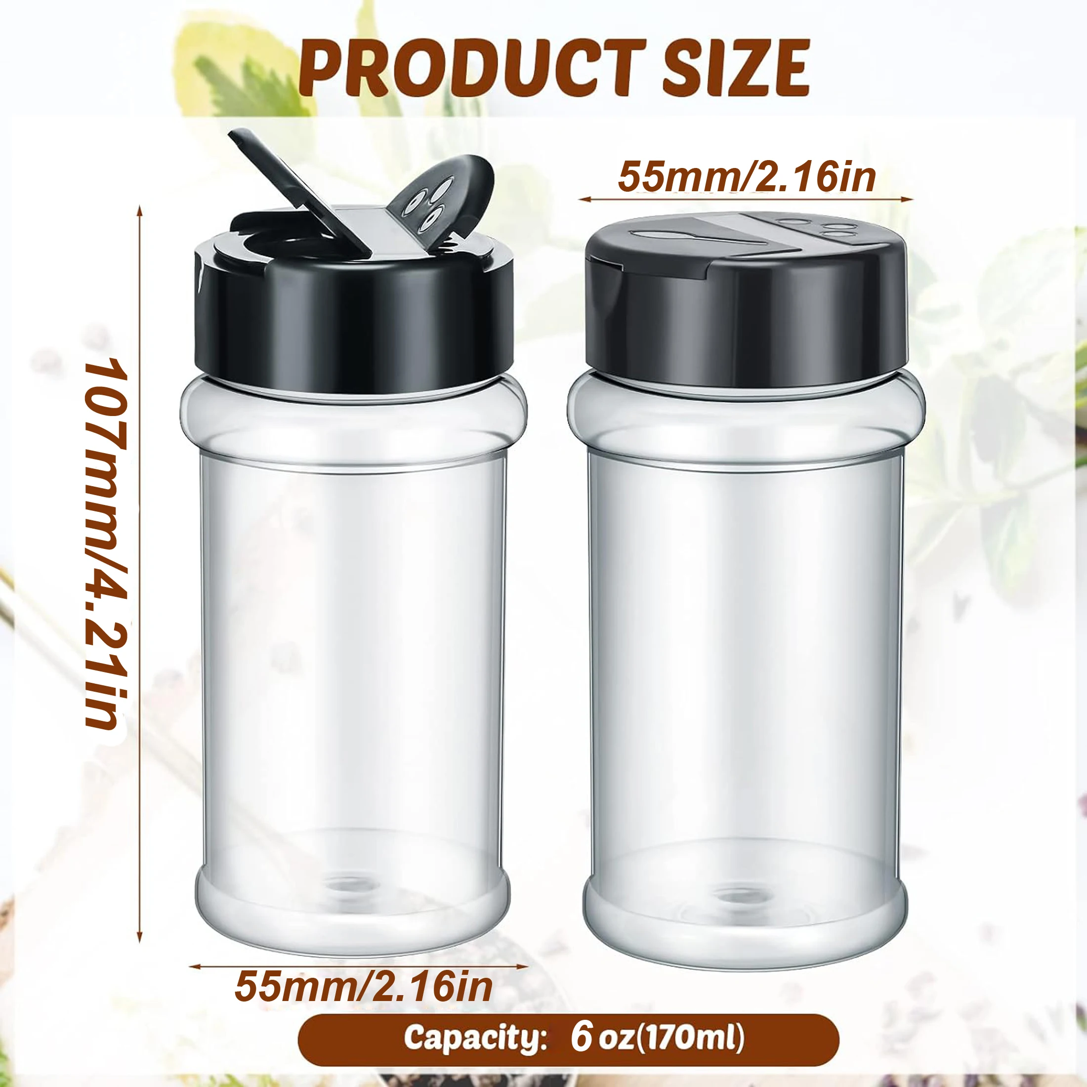Boîtes à épices en plastique Transparent de 170ml, avec couvercle Shaker, bouteilles d'assaisonne... – Image 2