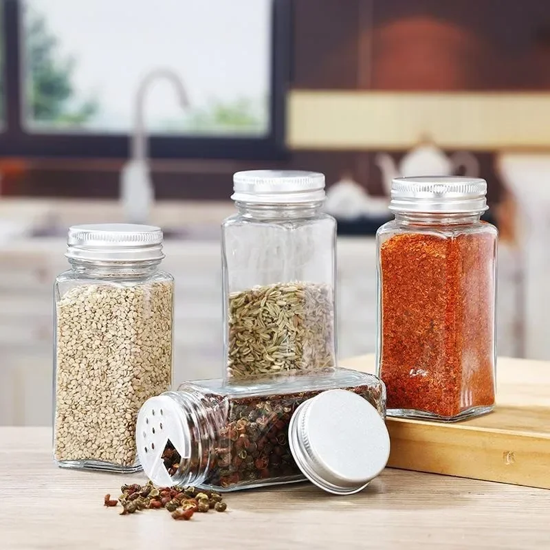 Pots d'assaisonnement en verre avec couvercle en bambou, bouteille carrée, salière, shakers, stoc... – Image 2