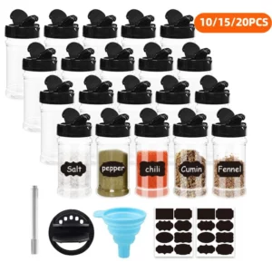 4/10/15/20 pièces Pots À Épices avec des Étiquettes En Plastique Transparent Bouteille D'épices C...