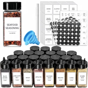 Lot de 12 pots à épices en verre avec étiquettes, récipients à assaisonnements, pots à sel avec c...