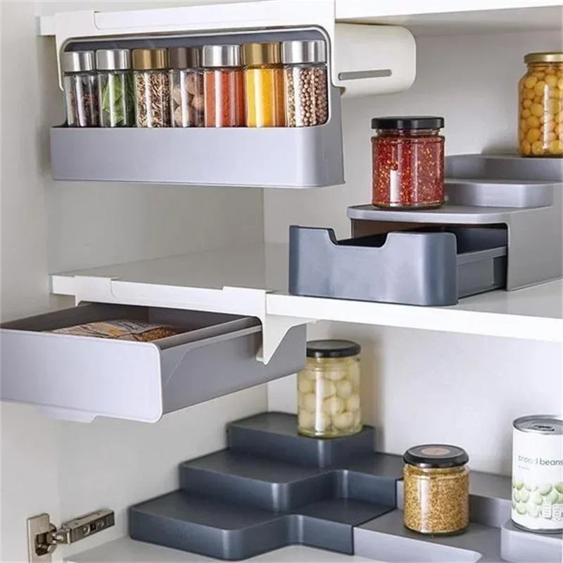 Organisateur de cuisine en plastique, support d'assaisonnement, support de tiroir sous étagère, b... – Image 3