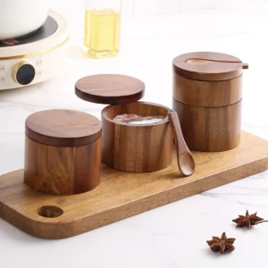 1 boîte à sel en bois de rose, boîte à épices en bois massif, boîte à poivre en bois, bouteille à...