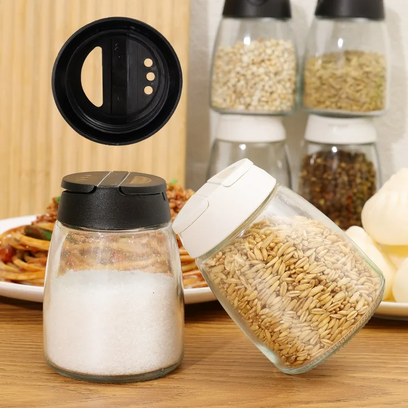 Bouteille d'assaisonnement en verre avec couvercles Shaker, pot à épices transparent, cuisine dom... – Image 2