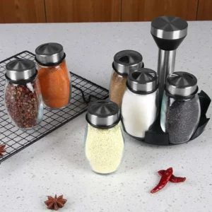 1/7 pièces Organisateur rotatif en verre pour pots à épices, bouteilles à sucre et poivre, suppor...