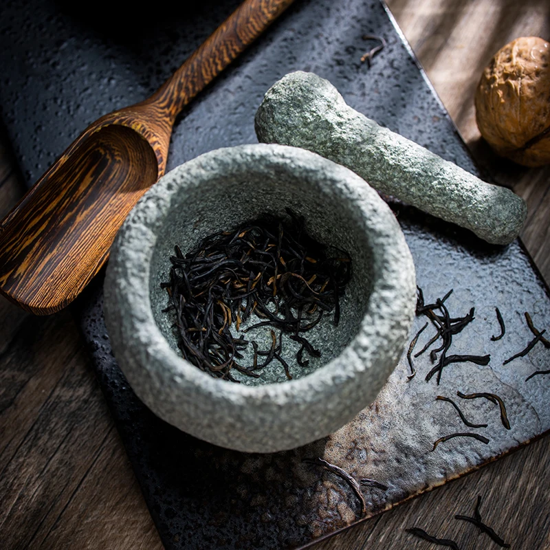 Mortier et pilon en pierre naturelle, fait main, Zen Premium, pour thé, épices, cérémonie du thé... – Image 3