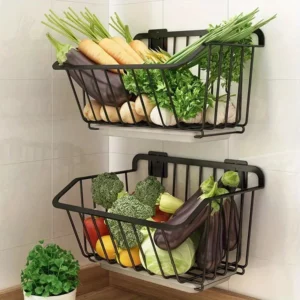 Panier de rangement de cuisine en acier inoxydable, égouttoir de fruits et légumes, organisateur...