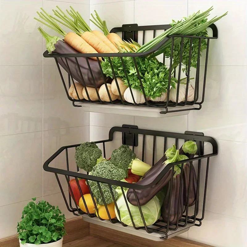 Panier de rangement de cuisine en acier inoxydable, égouttoir de fruits et légumes, organisateur...