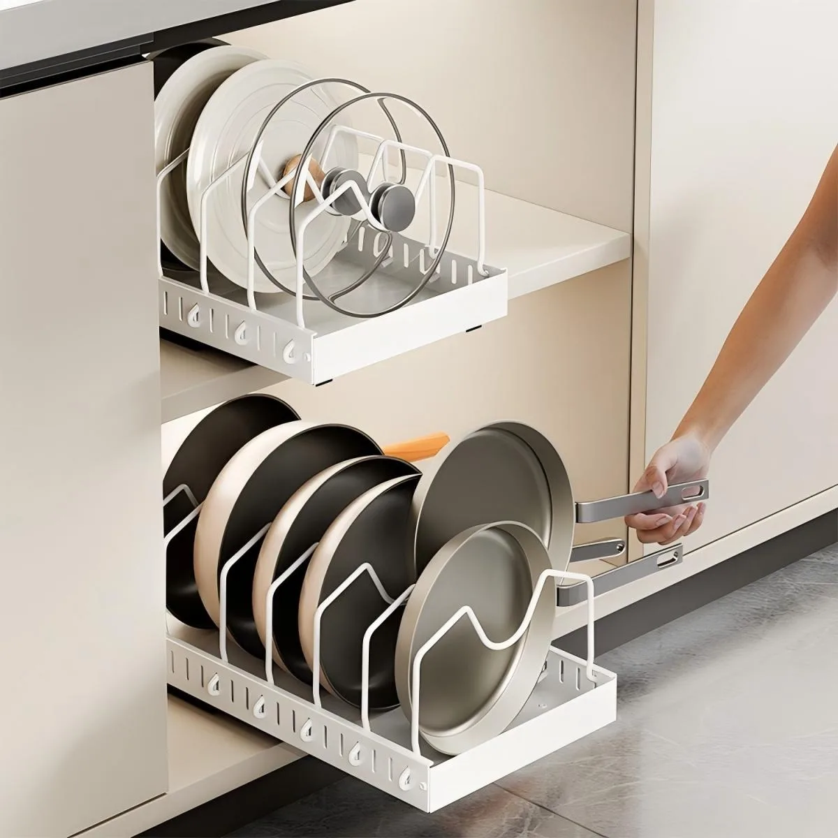 Organisateur de cuisine multifonctionnel - Tiroir coulissant pour casseroles et poêles, support c... – Image 3
