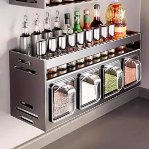 Étagère à épices De cuisine en acier inoxydable, support mural multifonctionnel, boîte pot De ran...