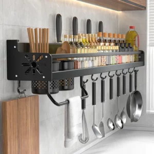 Organisateur de cuisine étagère murale support de rangement d'épices porte-couteau de cuisine mur...