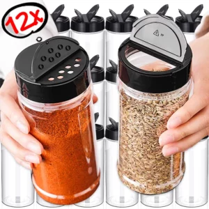 Pots à épices en plastique avec couvercles Shaker, bouteilles en plastique de sécurité transparen...