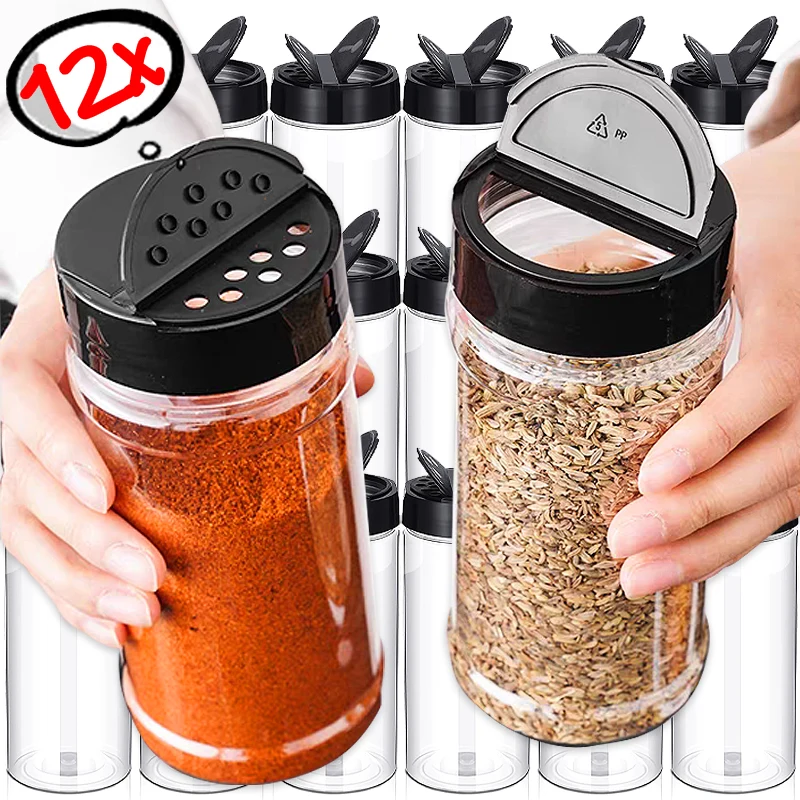 Pots à épices en plastique avec couvercles Shaker, bouteilles en plastique de sécurité transparen...