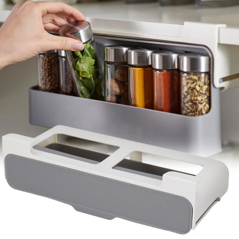Support de rangement de bouteilles d'assaisonnement de cuisine, étagère à épices auto-adhésive mu...