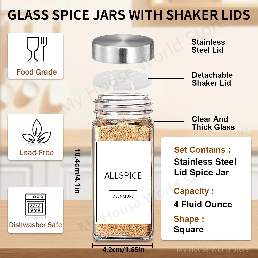 Pots à épices en verre avec récipients d'assaisonnement à épices en acier inoxydable, salière et... – Image 2