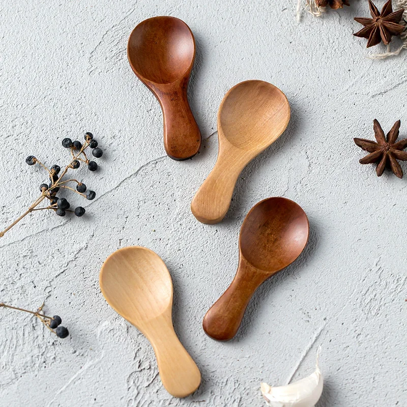 Mini cuillères en bois pour enfants, 4 pièces, petite cuillère à condiments pour épices, sucre, t... – Image 2