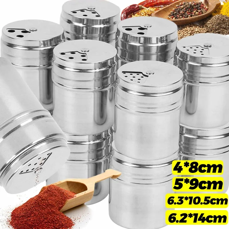 Pot d'assaisonnement en acier inoxydable, salière polyvalente, sucre, couvercle rotatif, bouteill...