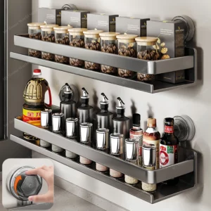 Étagère murale à ventouse, organisateur de cuisine, support de rangement d'épices, porte-épices d...
