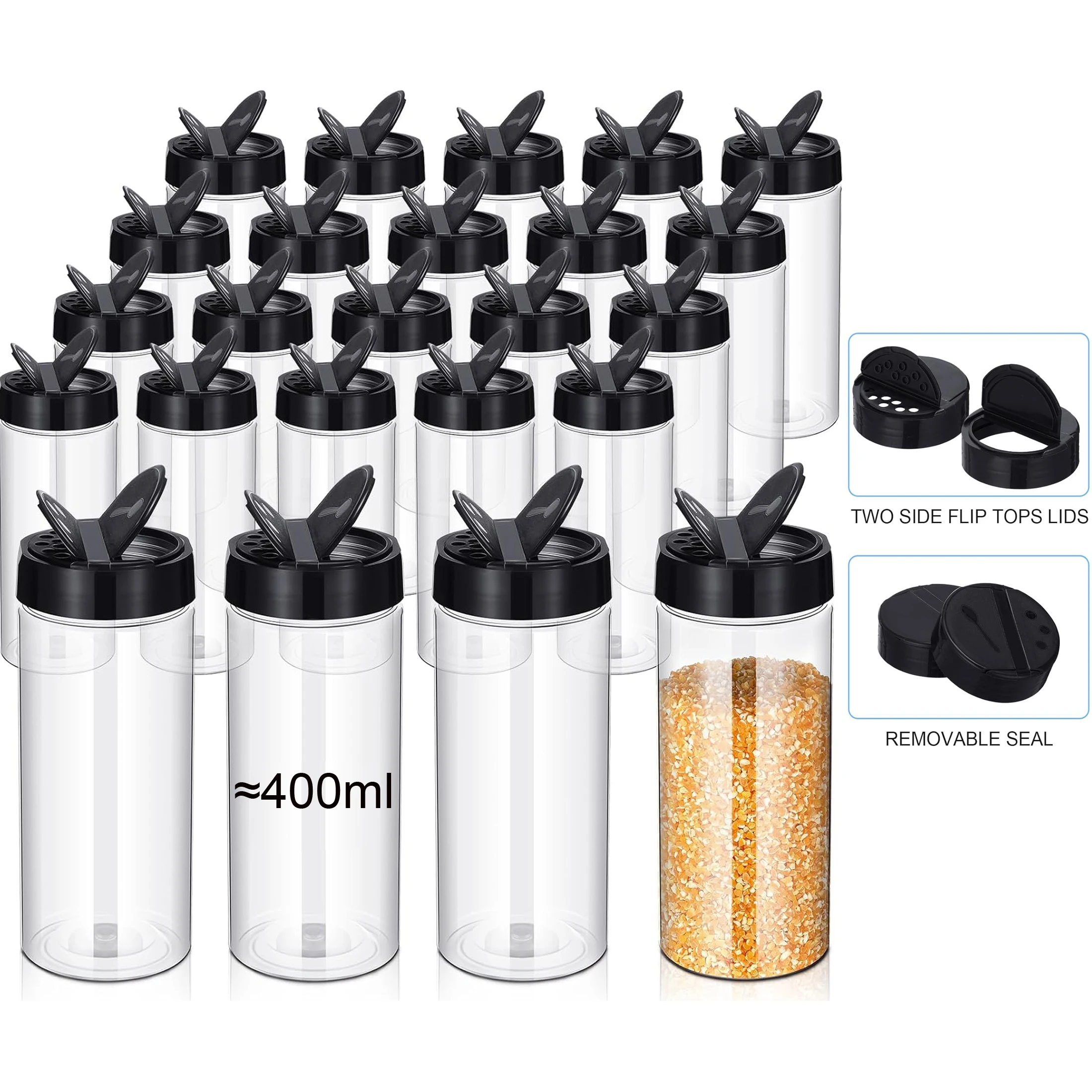 Boîtes à épices transparentes en plastique de 400 ml avec couvercle doseur, contenants à assaison...