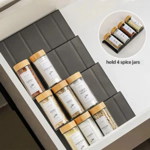 Organisateur de tiroir à épices de cuisine à 4 niveaux, support à épices réglable pour pots à épi...